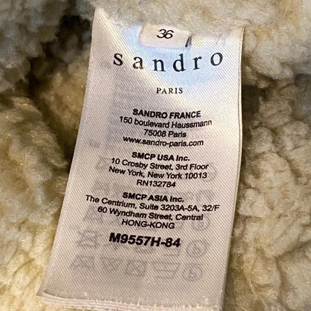 SANDRO Parka Fur Hood Khaki Coat Olive Green